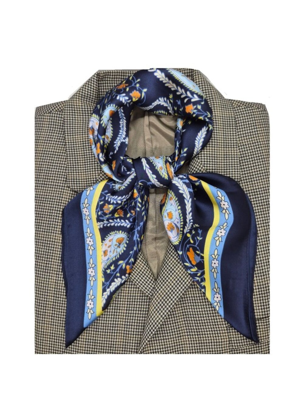 Elegant Navy Blue Floral Paisley Silky Satin Square Scarf Fashion Neck Accessory